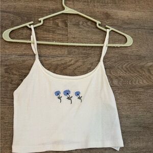Hollister White Camisole with Blue Floral Embroidery